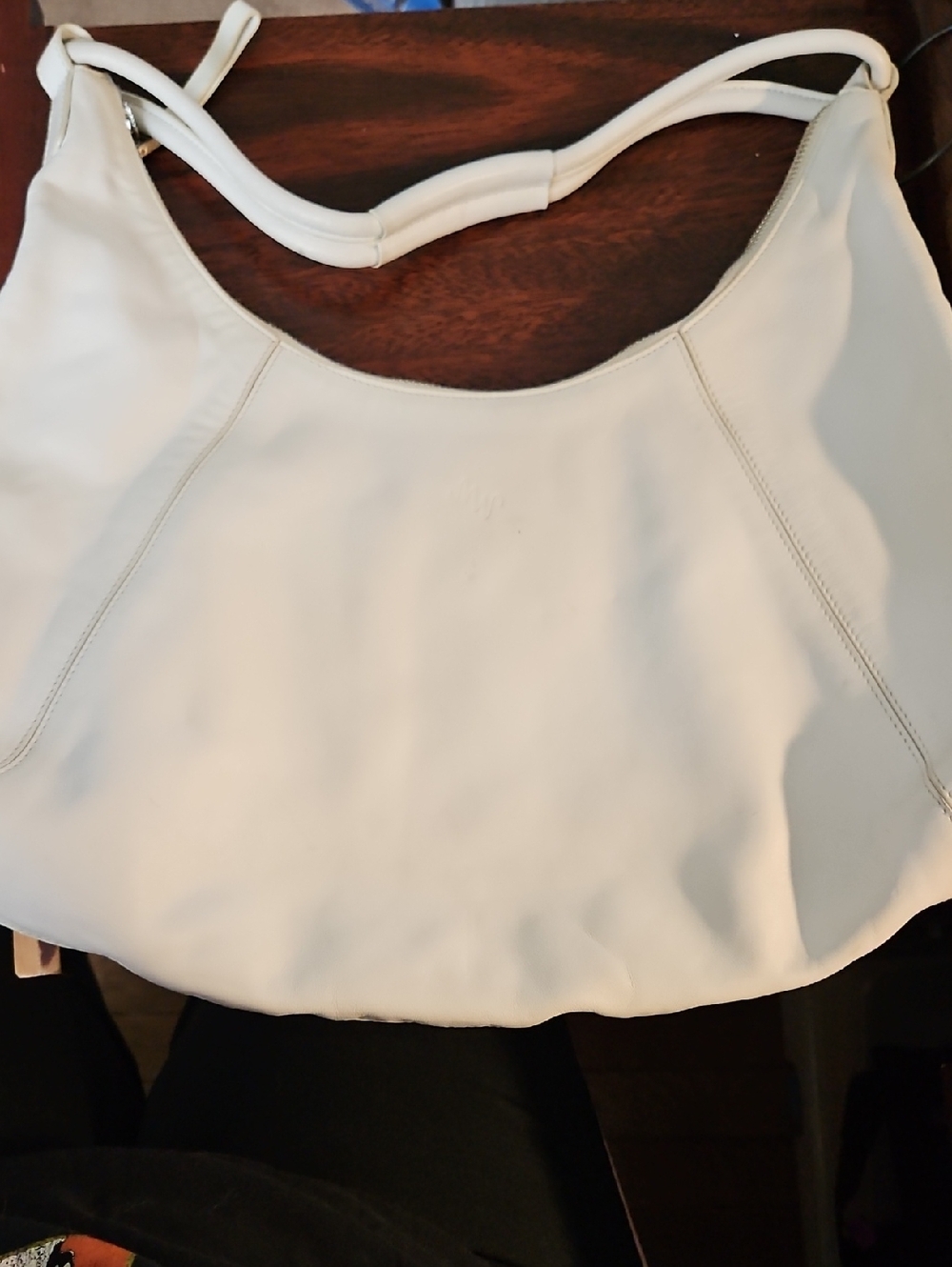 Monsac White Leather Shoulder Bag with Brown Interior